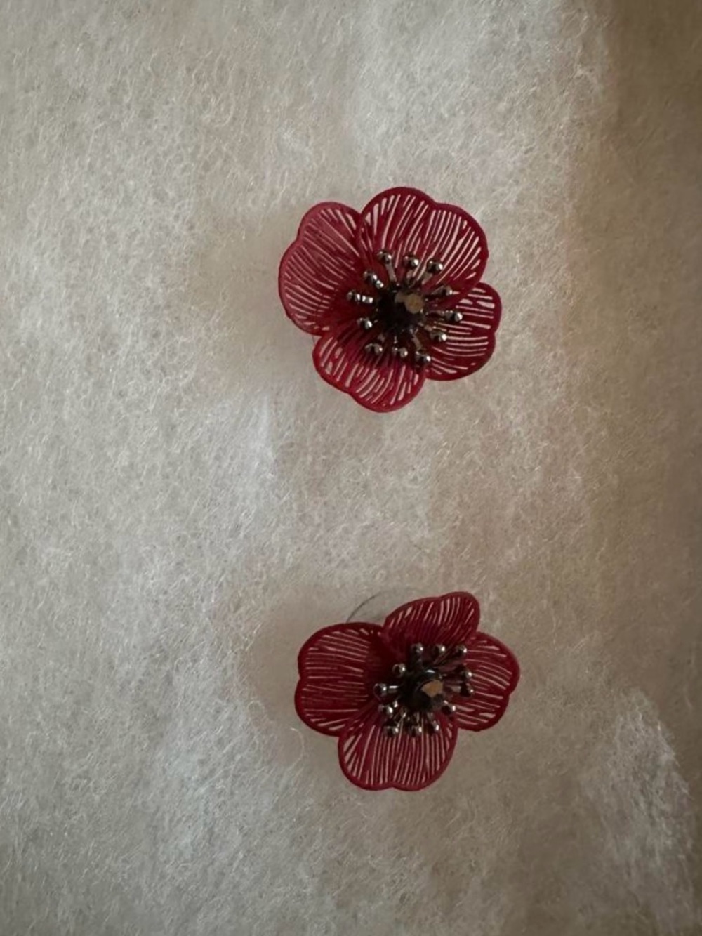 Delicate Red Floral Stud Earrings - Women's Jewelry